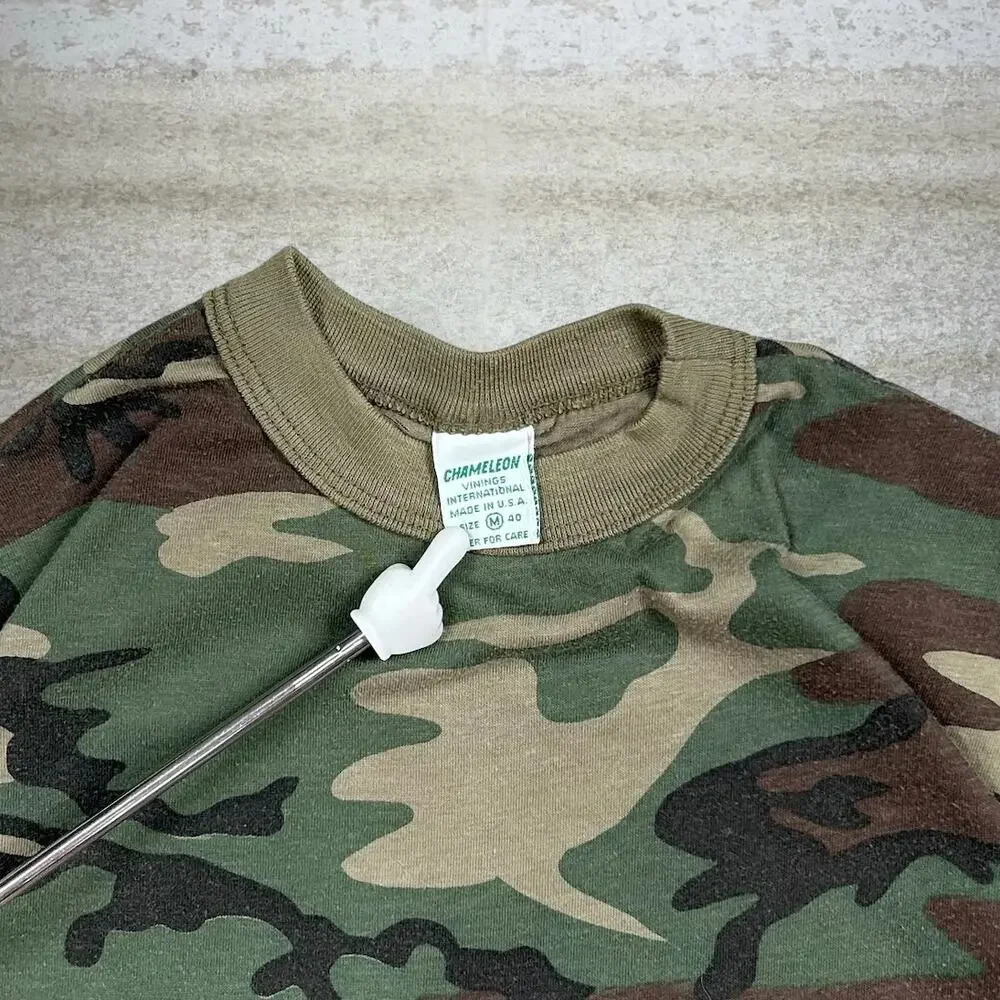 Vintage 90s Woodland Shirt Mens M Hunting Camo Cotton Short Sleeve Made USA